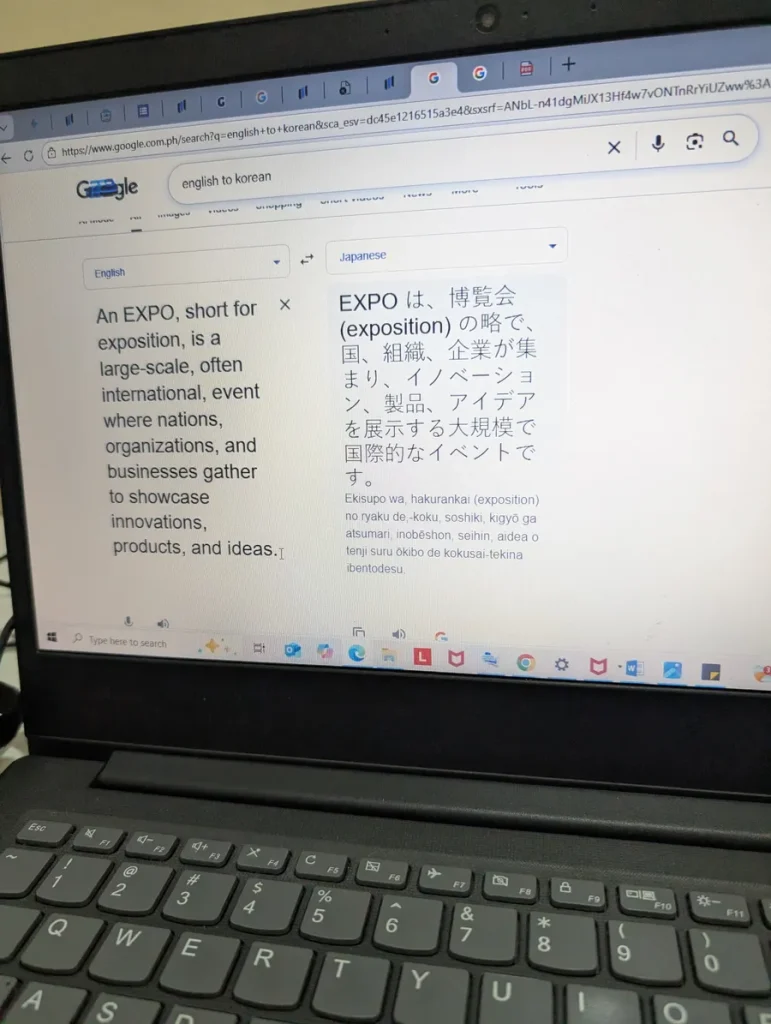 EXPOの意味を英語で調べた画面(PIA体験談)
